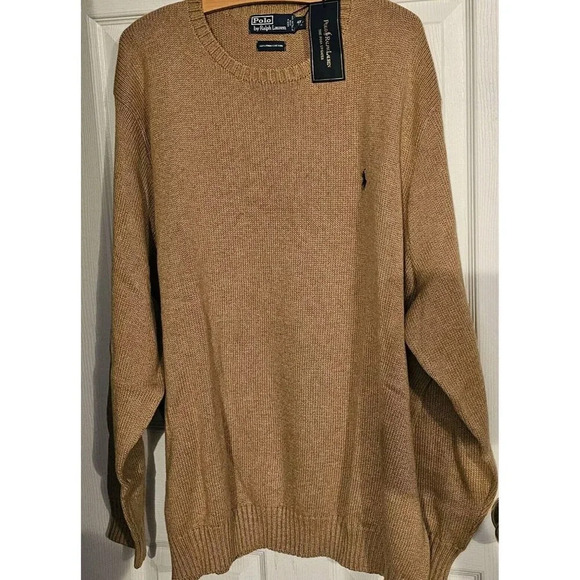 VTG Polo Ralph Lauren Sweater Mens 4X Beige Italian Yarn Knit Pullover Crew - Picture 2 of 6